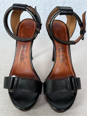Lanvin 2012 Leather Platform Ankle Coil Strap Heels Black EU 37.5 US 7-7.5